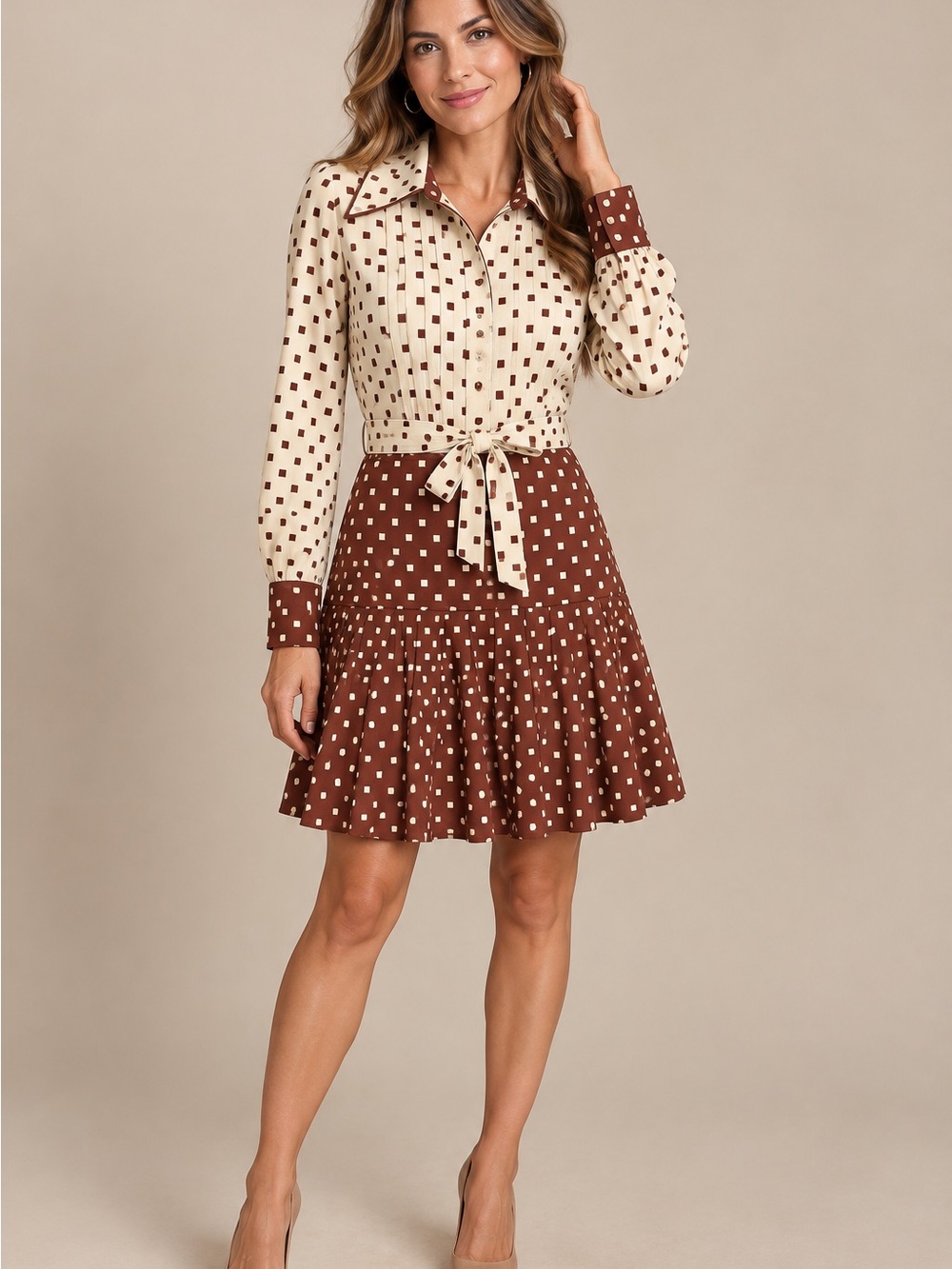 Vintage 70s Plaza South 2 Pc Dress Set Size 10 Geometric Mod Blouse Skirt ILGWU